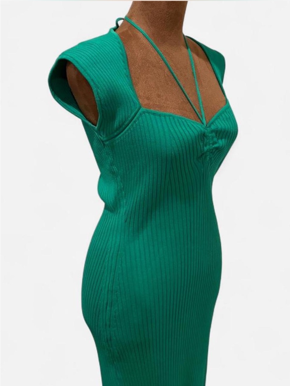 Milk & Honey Green Ribbed Cap Sleeve Midi Dress Small